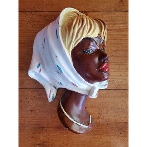 Vtg Ceramic Glazed Cameo Cortendorf Female Head Scarf Wall Hanger Germany MCM